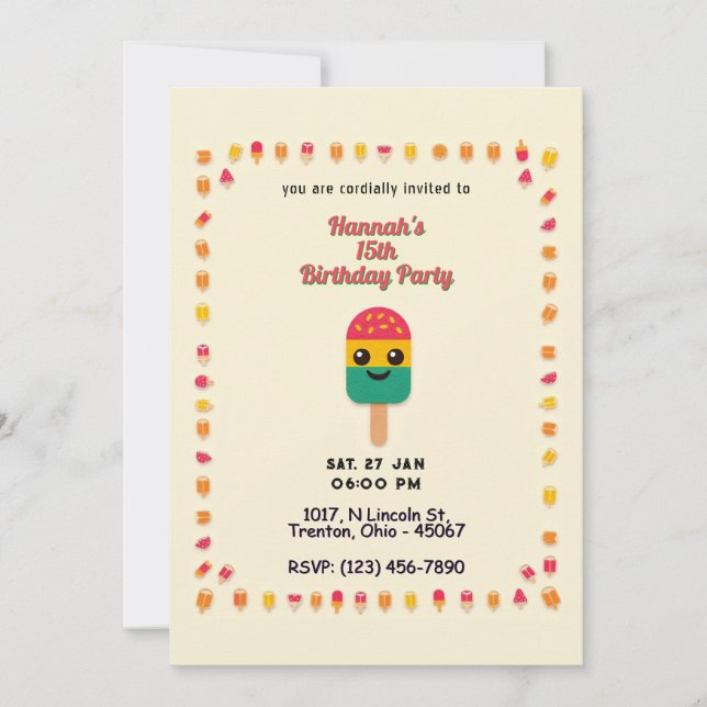 Popsicle Birthday Card over Yellow (Front)