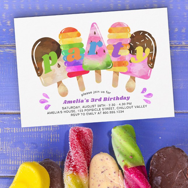 Popsicle Birthday Party Any Age Girls Colourful Invitation (Creator Uploaded)
