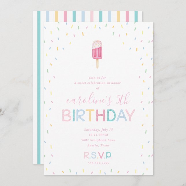 Popsicle Birthday Party with Rainbow Sprinkles Invitation (Front/Back)
