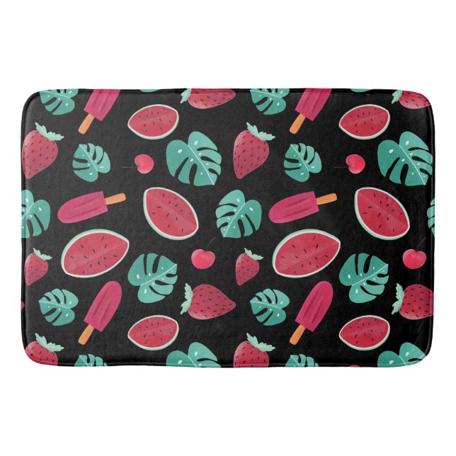 Popsicle, Cherry, Strawberry & Watermelon Leaves Bath Mat (Front)