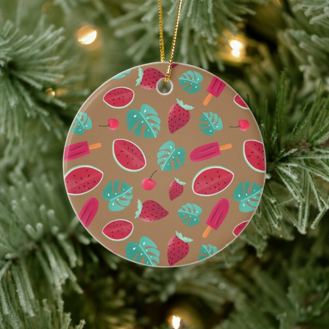 Popsicle, Cherry, Strawberry & Watermelon Leaves Ceramic Ornament (Tree)