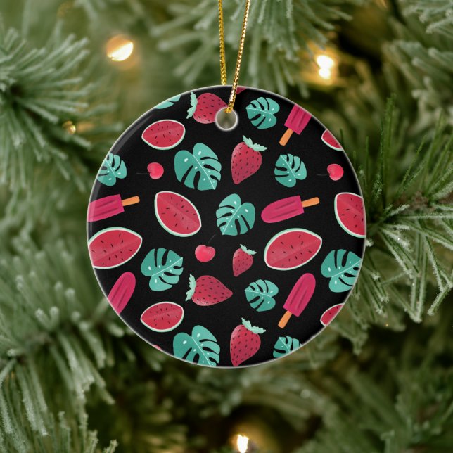 Popsicle, Cherry, Strawberry & Watermelon Leaves Ceramic Ornament (Tree)
