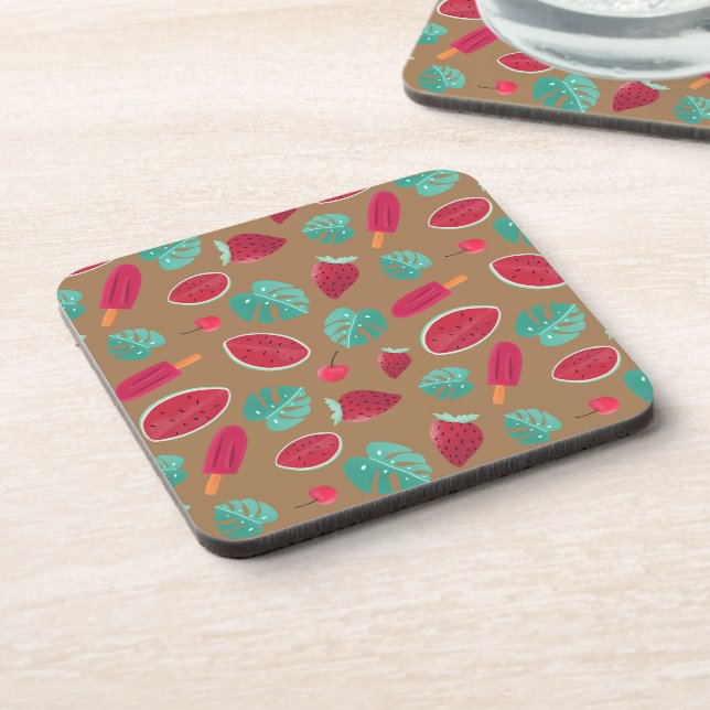 Popsicle, Cherry, Strawberry & Watermelon Leaves Coaster (Left Side)