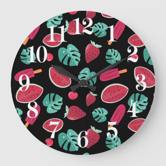 Popsicle, Cherry, Strawberry & Watermelon Leaves Large Clock (Front)