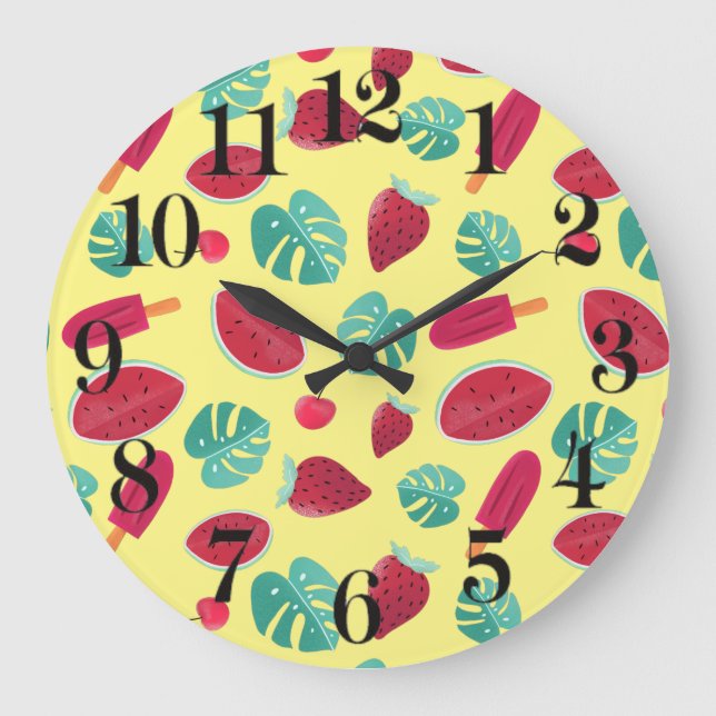 Popsicle, Cherry, Strawberry & Watermelon Leaves Large Clock (Front)