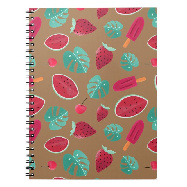 Popsicle, Cherry, Strawberry & Watermelon Leaves Notebook (Front)