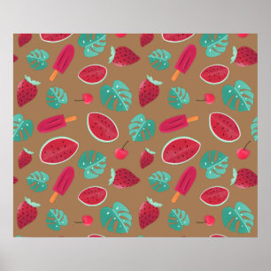 Popsicle, Cherry, Strawberry & Watermelon Leaves Poster