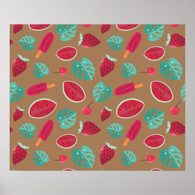 Popsicle, Cherry, Strawberry & Watermelon Leaves Poster (Front)