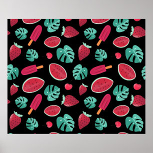 Popsicle, Cherry, Strawberry & Watermelon Leaves Poster