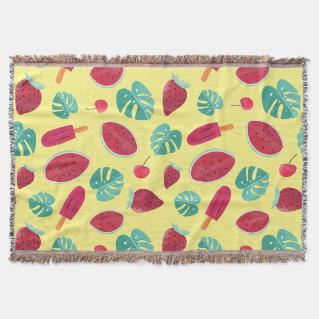 Popsicle, Cherry, Strawberry & Watermelon Leaves Throw Blanket (Front)