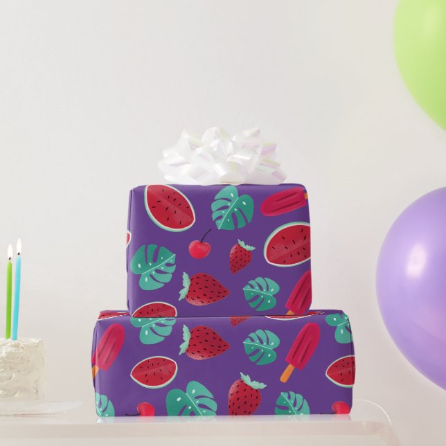 Popsicle, Cherry, Strawberry & Watermelon Leaves Wrapping Paper (Party Gifts)