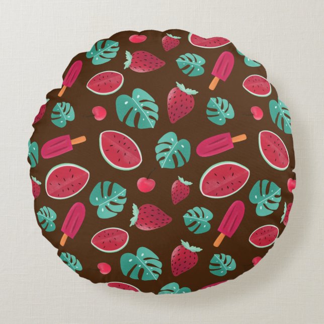Popsicle, Cherry, Strawberry & Watermelon Round Cushion (Front)