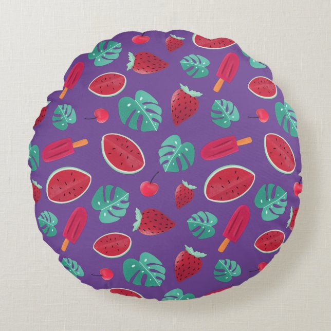 Popsicle, Cherry, Strawberry & Watermelon Round Cushion (Front)