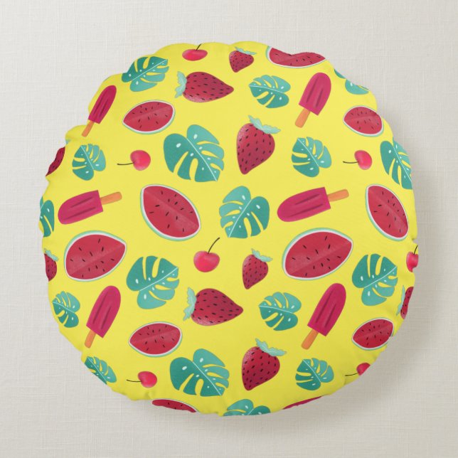 Popsicle, Cherry, Strawberry & Watermelon Round Cushion (Front)