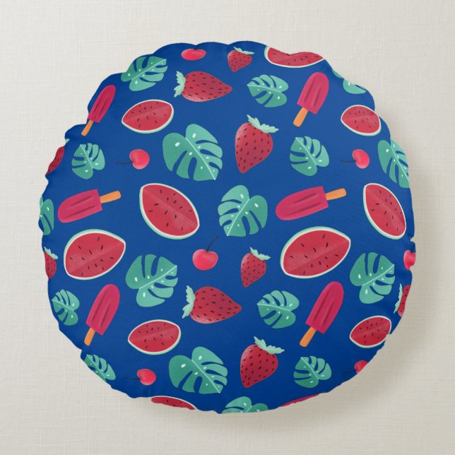 Popsicle, Cherry, Strawberry & Watermelon Round Cushion (Front)
