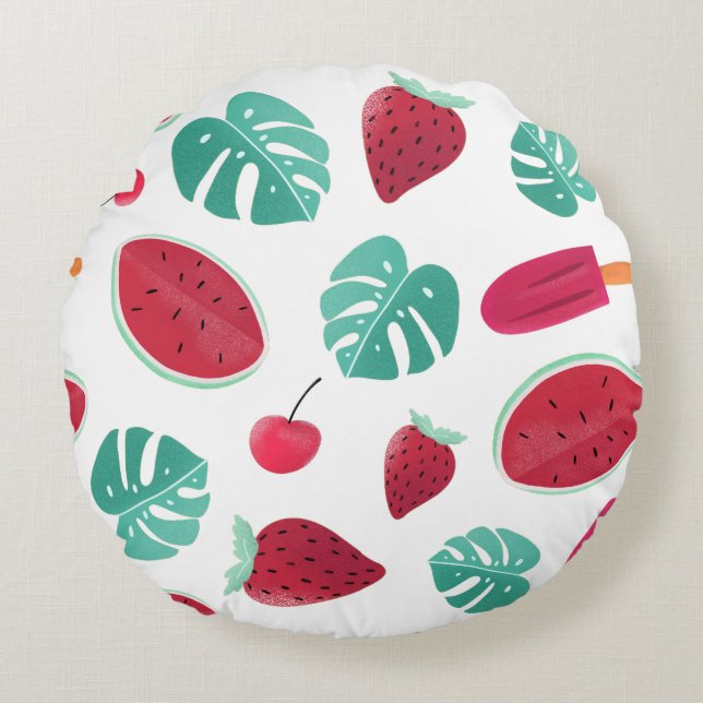 Popsicle, Cherry, Strawberry & Watermelon Round Cushion (Front)