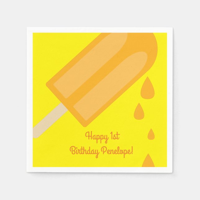 Popsicle Cute Summer 1st Birthday Party Theme Napkin (Front)