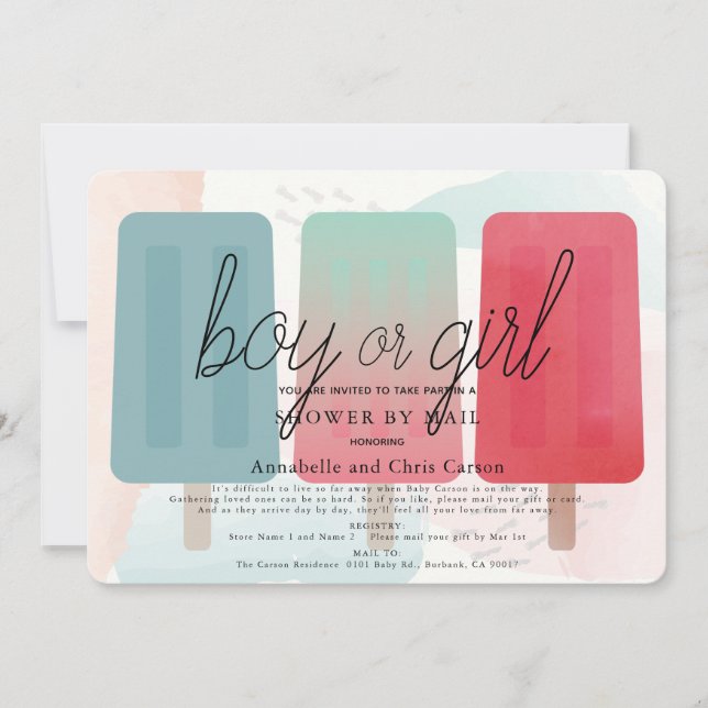 Popsicle Gender Reveal Baby Shower by Mail Invitation (Front)