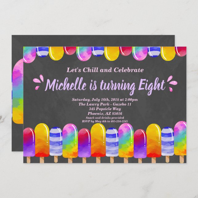 Popsicle Glitter Birthday Summer Pool Party Invite (Front/Back)