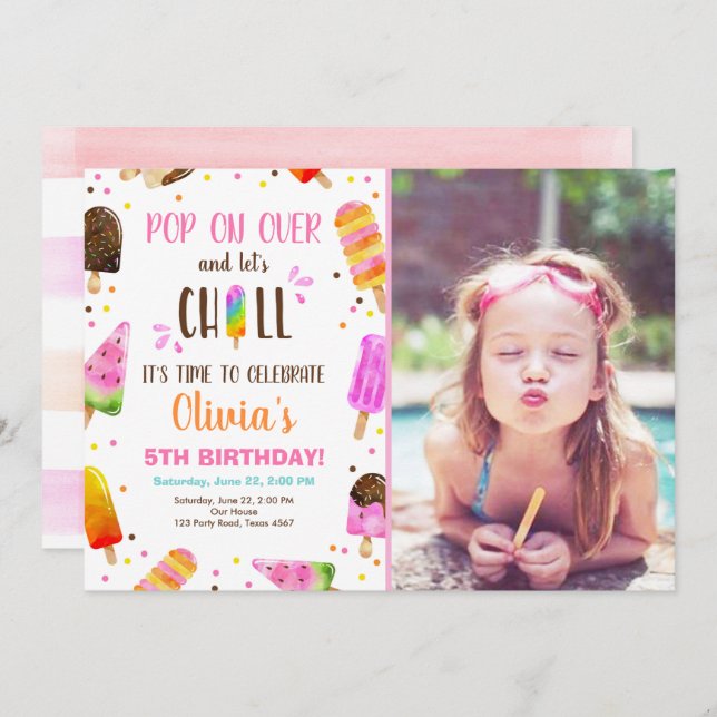 Popsicle Ice Cream Birthday Summer Pool Party Invitation (Front/Back)