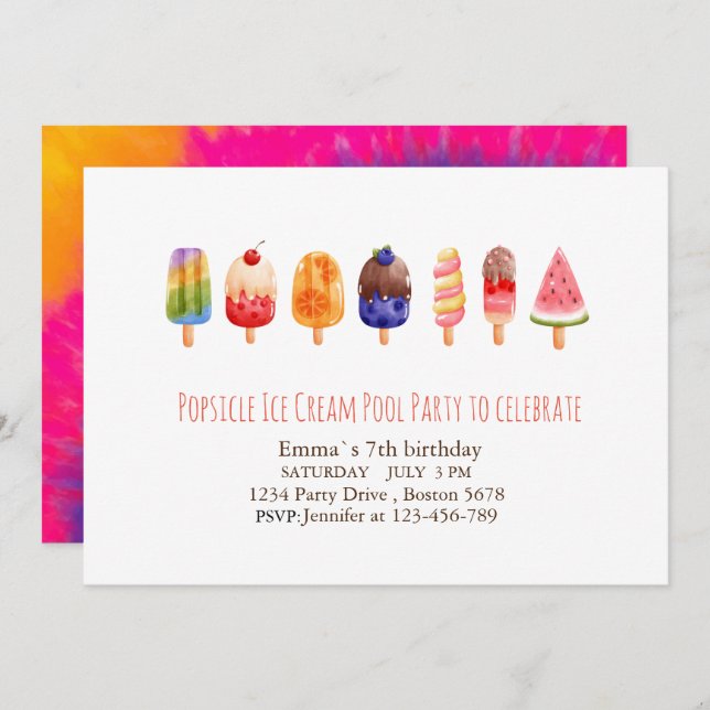 Popsicle Ice Cream PartyInvitation Invitation (Front/Back)
