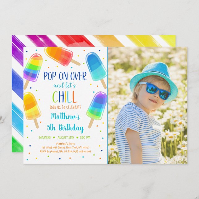 Popsicle Ice Cream Pop On Over Birthday Invitation (Front/Back)