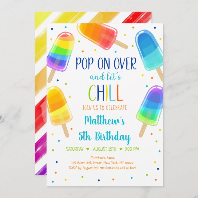 Popsicle Ice Cream Pop On Over Birthday Invitation (Front/Back)