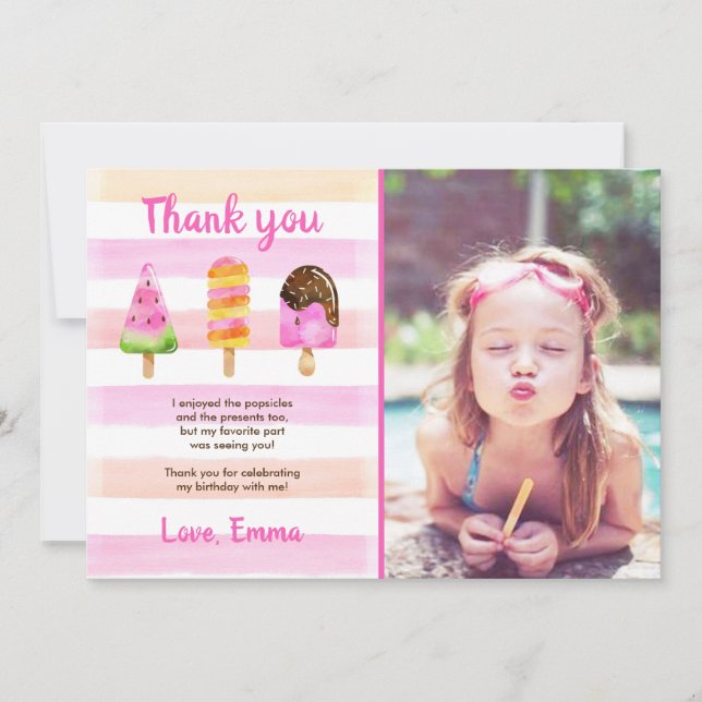Popsicle Ice Cream Summer Birthday Thank You Card (Front)