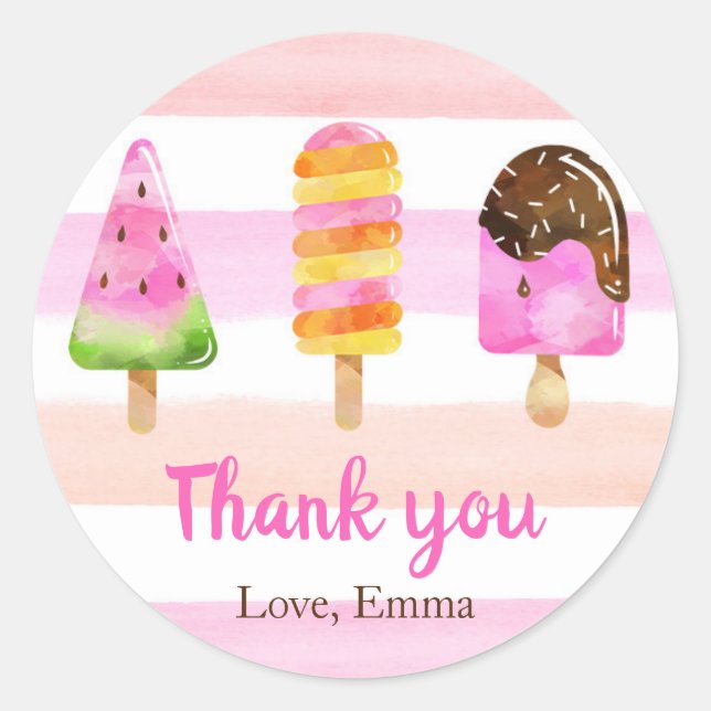 Popsicle Ice Cream Thank You Favour Tag Summer (Front)
