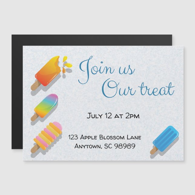 Popsicle Join Us Our Treat Magnetic Invitation (Front/Back)