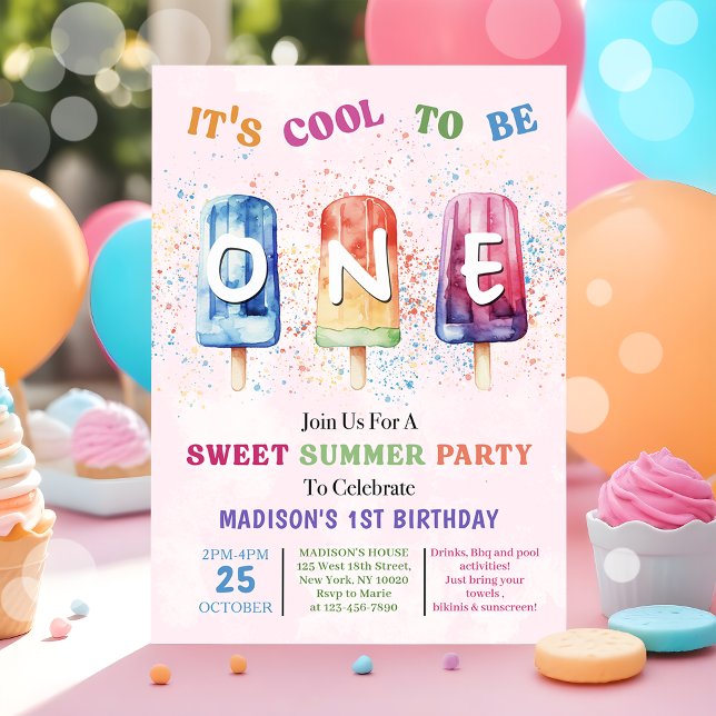 Popsicle Party Cool One 1st Birthday Invitation (Creator Uploaded)