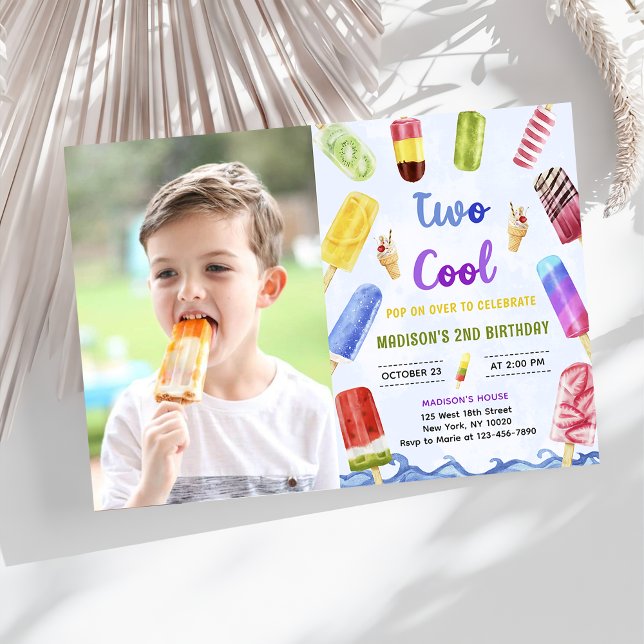 Popsicle Party Two Cool 2nd Birthday Photo Invitation (Creator Uploaded)