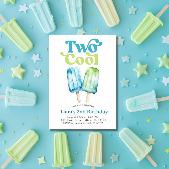 Popsicle Party Two Cool Boys 2nd Birthday Blue Invitation (Popsicle Party Two Cool Boys 2nd Birthday Blue Invitation)