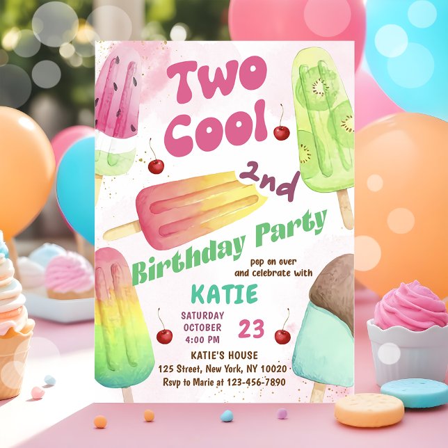 Popsicle Party Two Cool Girls 2nd Birthday Invitation (Creator Uploaded)