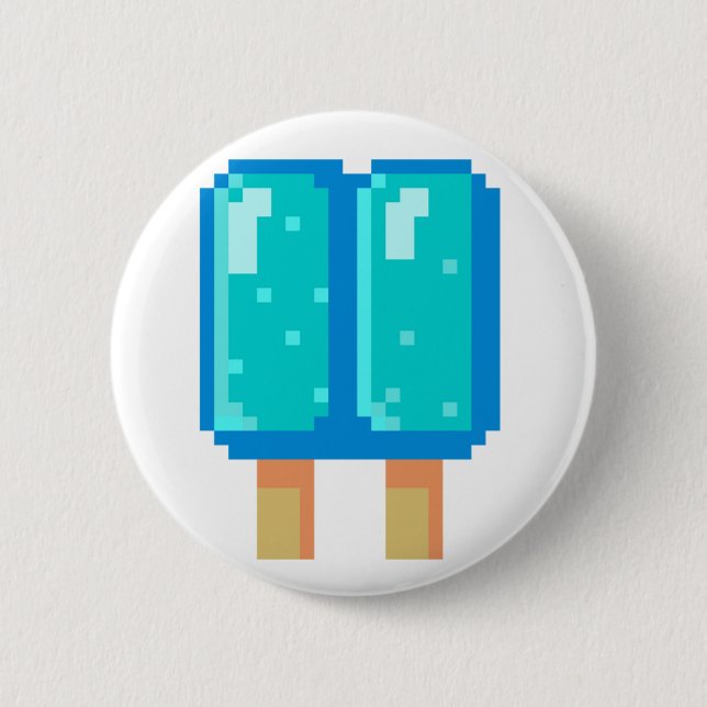 Popsicle Pixel Art Blue 8-Bit Button (Front)