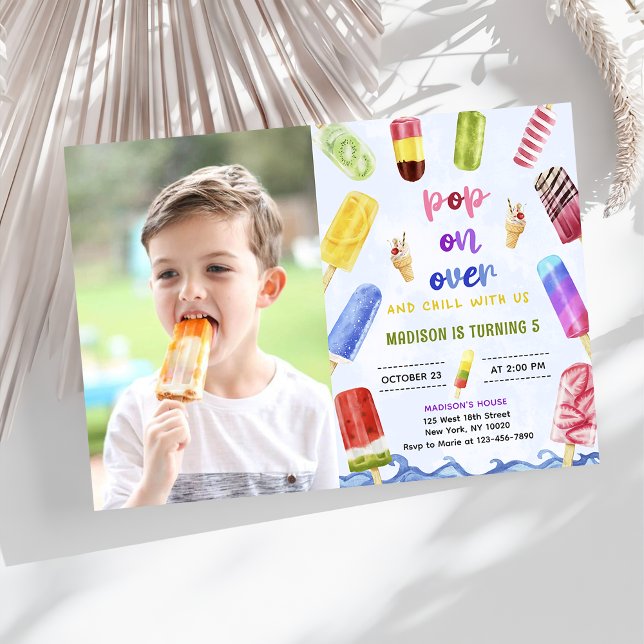 Popsicle Pop On Over Ice cream Birthday Photo Invitation (Creator Uploaded)