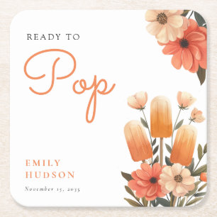 Popsicle Ready to Pop Baby Shower Square Paper Coaster
