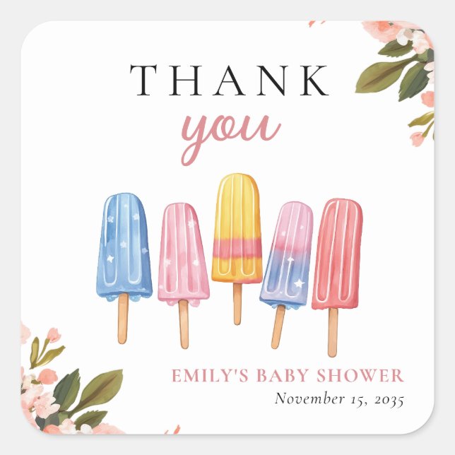 Popsicle Ready to Pop Baby Shower Square Sticker (Front)