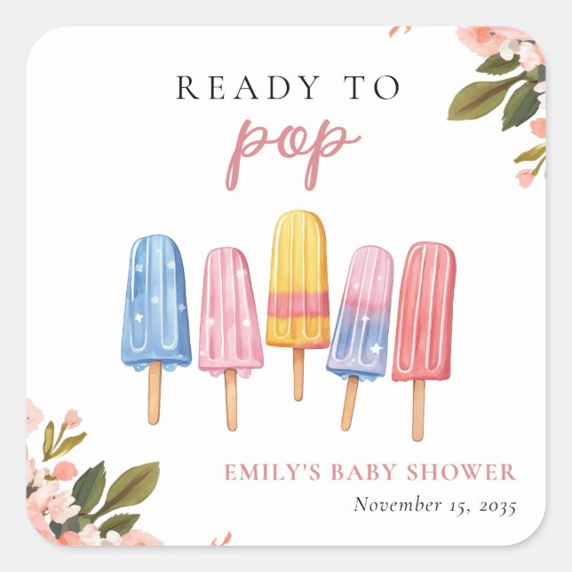 Popsicle Ready to Pop Baby Shower Square Sticker (Front)