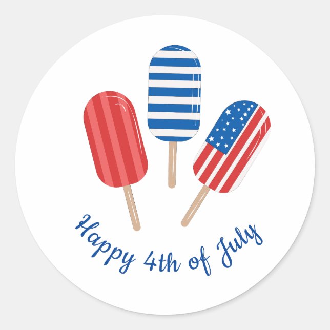 Popsicle Red White Blue Modern Minimalist  Classic Round Sticker (Front)