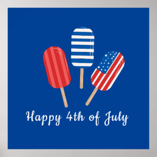 Popsicle Red White Blue Modern Minimalist  Poster