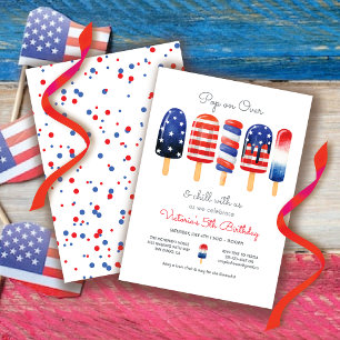 Popsicle red white & blue Patriotic 4th of July Invitation