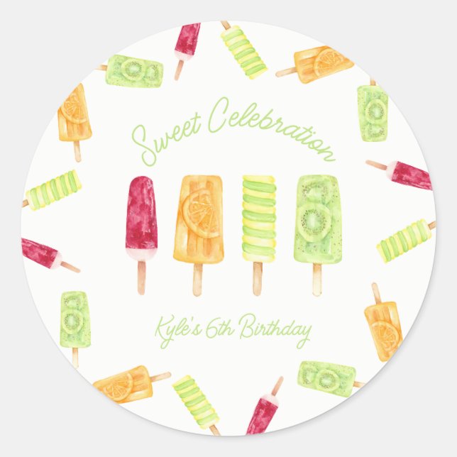 Popsicle Summer Birthday Party Classic Round Sticker (Front)