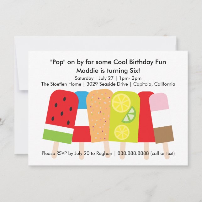 Popsicle Summer Birthday Party Invitation (Front)
