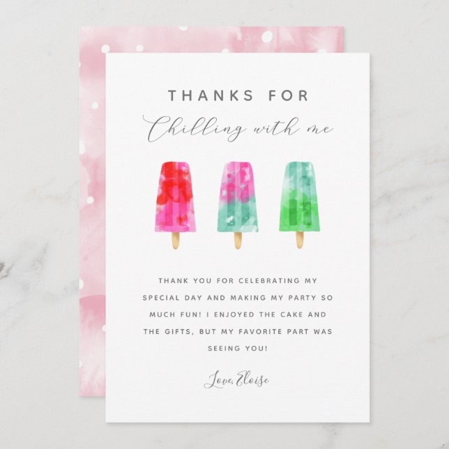 Popsicle Summer Birthday Party Thank You Card (Front/Back)