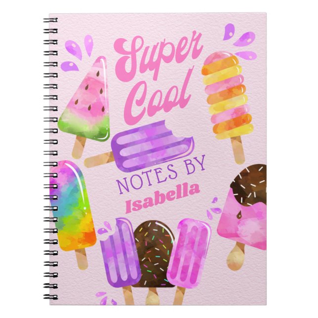 Popsicle Super Cool Pink Purple Personalised Notebook (Front)