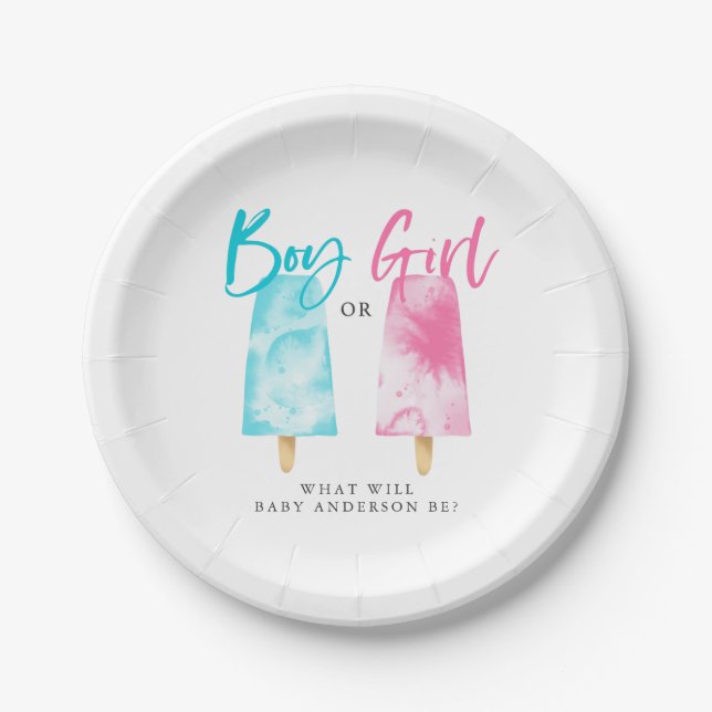 Popsicle Theme Gender Reveal Party Paper Plate (Front)