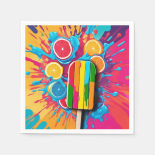 Popsicle with fruit on a colourful background napkin
