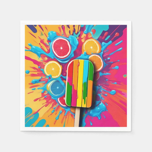 Popsicle with fruit on a colourful background napkin (Front)