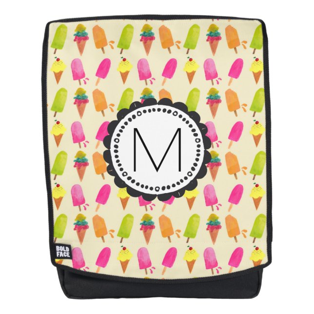 Popsicles and Ice Cream Cones Custom Monogram Backpack (Front)